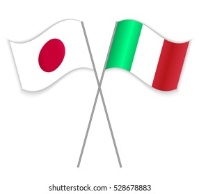 Japanese and Italian crossed flags. Japan combined with Italy isolated on white. Language learning, international business or travel concept.
