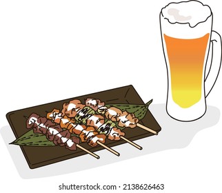 Japanese Izakaya Food, Yakitori And Beer