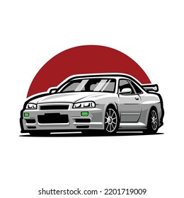 Japanese JDM Sport Car Vector Illustration Isolated. Best For Automotive Tshirt Design