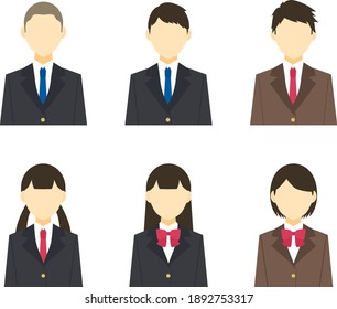 Japanese junior high school and high school students illustration set, blazer