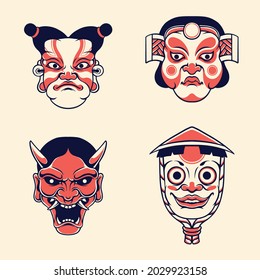 japanese kabuki head vector set