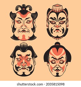 japanese kabuki mask vector set