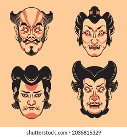 japanese kabuki mask vector set