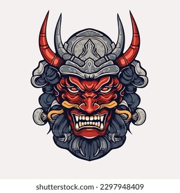Japanese kabuki oni mask traditional samurai devil head mask Vector illustration