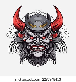 Japanese kabuki oni mask traditional samurai devil head mask Vector illustration