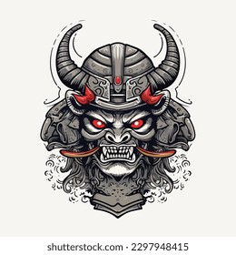 Japanese kabuki oni mask traditional samurai devil head mask Vector illustration