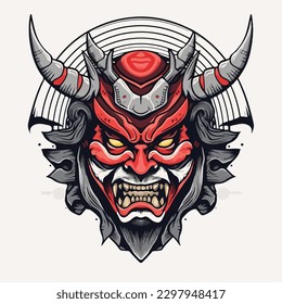 Japanese kabuki oni mask traditional samurai devil head mask Vector illustration