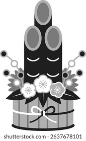 Japanese Kadomatsu Icon Illustration (Monochrome)