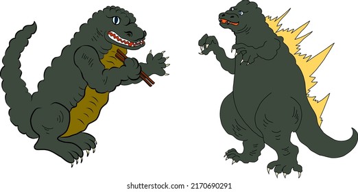 Japanese Kaiju monster for printing on T-shirt.