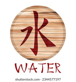 Japanese Kanji Symbol For Water On A Wooden Board Vector Illustration