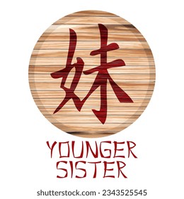 Japanese Kanji Symbol For Younger Sister On A Wooden Board Vector Illustration