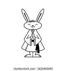 Japanese karate teacher hare in kimono with a black belt