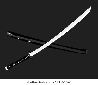 Japanese katana on a black background