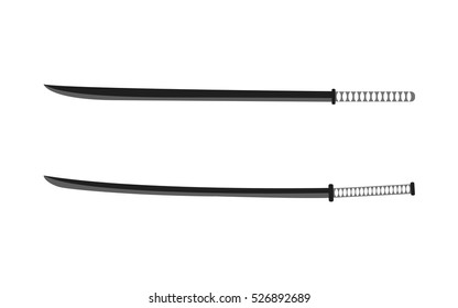 Japanese Katana. Samurai Isolated Weapons. Vector Illustration.