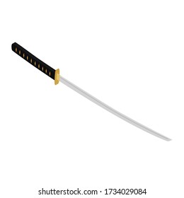 Japanese katana sword vector isolated on white, samurai sword, traditional weapon