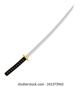 Japanese Katana Sword Vector Isolated On White, Samurai Sword, Traditional Weapon
