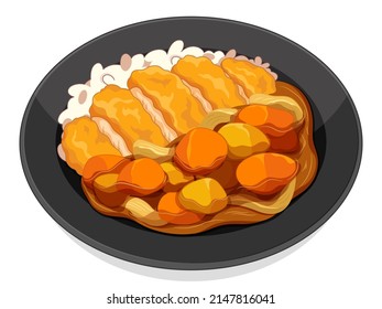 Japanese katsu curry with rice illustration vector.
(Chicken curry recipe menu)