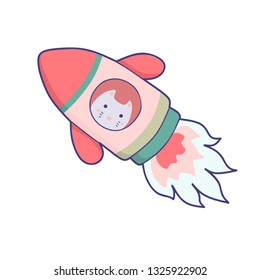 Japanese kawaii cat travels in space. Vector funny animals clip art.