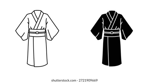 Conjunto de iconos de kimono japonés. Símbolo de Vector de kimono japonés en estilo negro relleno y delineado.