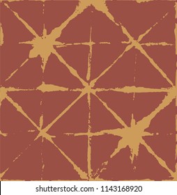 Japanese Kimono Vector Seamless Pattern, Funky Tie Dye Geisha Ornament. Wabi Sabi Ikat Geo Texture, Asian Fashion Textile Watercolour Batik Print. Trendy Shibori Geometric Seamless Summer Pattern