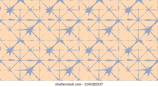 Japanese Kimono Vector Seamless Pattern, Trendy Tie Dye Geisha Ornament. Wabi Sabi Ikat Geo Texture, Asian Fashion Textile Watercolour Batik Print. Textured Shibori Geometric Seamless Summer Pattern