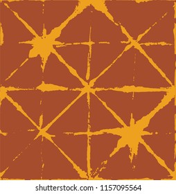Japanese Kimono Vector Seamless Pattern, Funky Tie Dye Geisha Ornament. Wabi Sabi Ikat Geo Texture, Asian Kimono Textile Watercolor Batik Design. Textured Shibori Bohemian Seamless Summer Pattern