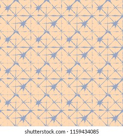 Japanese Kimono Vector Seamless Pattern, Female Tie Dye Organic Texture. Asian Fashion Textile Watercolour Batik Print, Wabi Sabi Ikat Geo Texture. Trendy Shibori Geometric Seamless Summer Pattern
