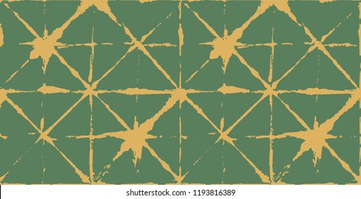 Japanese Kimono Vector Seamless Pattern, Trendy Tie Dye Geisha Ornament. Wabi Sabi Ikat Geo Texture, Asian Kimono Fashion Watercolor Batik Design. Creative Shibori Geometric Seamless Summer Pattern