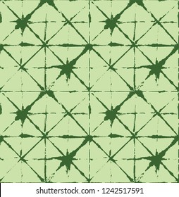Japanese Kimono Vector Seamless Pattern, Trendy Tie Dye Geisha Ornament. Wabi Sabi Ikat Geo Texture, Asian Kimono Fabric Watercolor Batik Design. Creative Shibori Geometric Seamless Summer Pattern