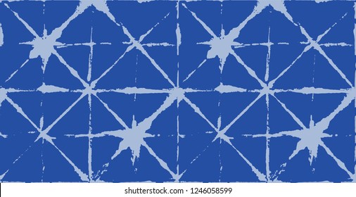 Japanese Kimono Vector Seamless Pattern, Artistic Tie Dye Geisha Ornament. Wabi Sabi Ikat Geo Texture, Asian Kimono Textile Watercolor Batik Design. Hand Painted Shibori Geometric Seamless Background
