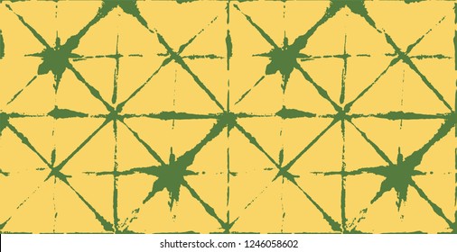 Japanese Kimono Vector Seamless Pattern, Trendy Tie Dye Organic Texture. Wabi Sabi Ikat Geo Texture, Asian Kimono Textile Watercolor Batik Design. Textured Shibori Geometric Seamless Summer Pattern