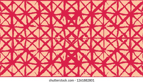 Japanese Kimono Vector Seamless Pattern, Female Tie Dye Organic Texture. Wabi Sabi Ikat Geo Texture, Asian Kimono Textile Watercolour Batik Design. Textured Shibori Geometric Seamless Summer Pattern