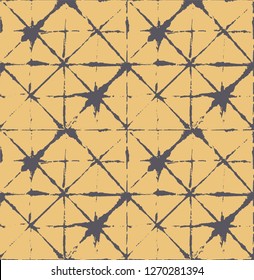 Japanese Kimono Vector Seamless Pattern, Trendy Tie Dye Geisha Ornament. Wabi Sabi Ikat Geo Pattern, Asian Kimono Fashion Watercolor Batik Design. Creative Shibori Geometric Seamless Summer Pattern