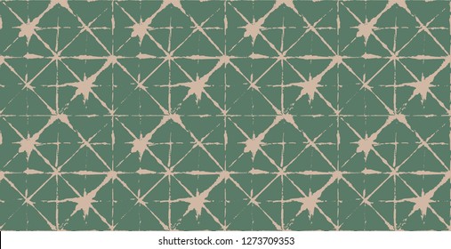 Japanese Kimono Vector Seamless Pattern, Artistic Tie Dye Geisha Ornament. Wabi Sabi Ikat Geo Texture, Asian Kimono Design Watercolour Batik Prints. Textured Shibori Geometric Seamless Summer Pattern