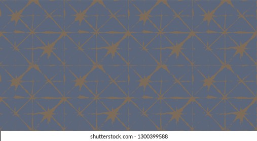 Japanese Kimono Vector Seamless Pattern, Trendy Tie Dye Geisha Ornament. Asian Fashion Textile Watercolour Batik Print, Wabi Sabi Ikat Geo Texture. Hand Painted Shibori Geometric Seamless Background