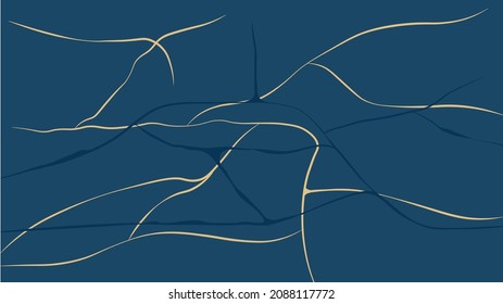 japanese kintsugi technique vector stock illustration. abstract background blue marble agate granite mosaic with golden veins. fake painted artificial stone texture.