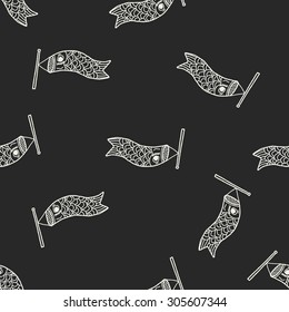 Japanese  kite doodle seamless pattern background