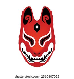 Máscara de zorro Kitsune japonés aislado en el fondo. Demonio fantástico. Teatro japonés. Ilustraciones para estampado de camiseta. Tatuaje de color. Póster en estilo oriental para el diseño.