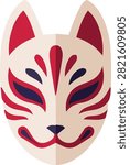 Japanese Kitsune fox mask vector illustration traditional kabuki theater folklore mask