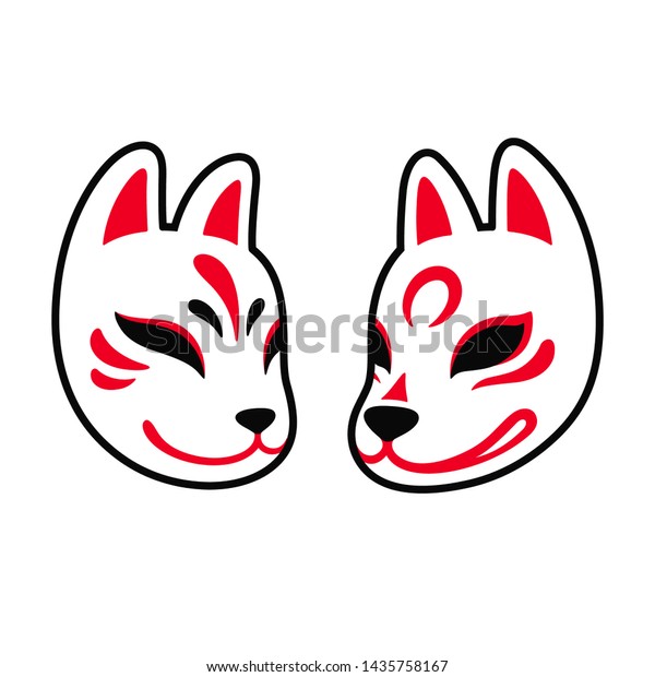 狐と狼の仮面 2つの伝統的な塗り面を 簡単な最小限のスタイルで描きます 分離型ベクタークリップアートイラスト のベクター画像素材 ロイヤリティフリー