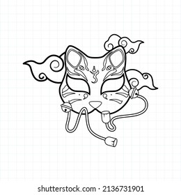 Japanese kitsune mask coloring page, Vector illustration eps.10
