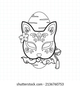 Japanese kitsune mask coloring page, Vector illustration eps.10