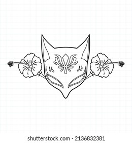 Japanese kitsune mask coloring page, Vector illustration eps.10