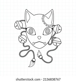 Japanese kitsune mask coloring page, Vector illustration eps.10