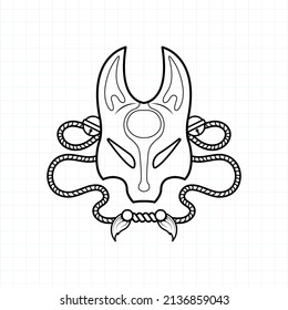 Japanese kitsune mask coloring page, Vector illustration eps.10