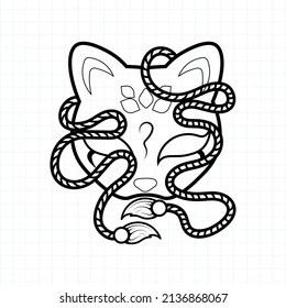 Japanese kitsune mask coloring page, Vector illustration eps.10