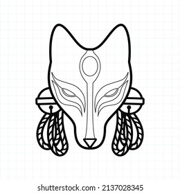 Japanese kitsune mask coloring page, Vector illustration eps.10