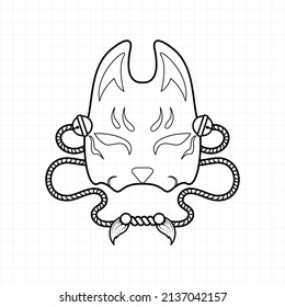 Japanese kitsune mask coloring page, Vector illustration eps.10