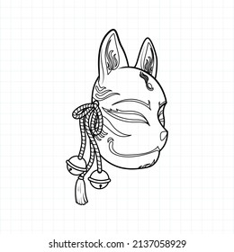 Japanese kitsune mask coloring page, Vector illustration eps.10