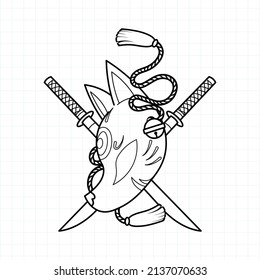 Japanese kitsune mask coloring page, Vector illustration eps.10